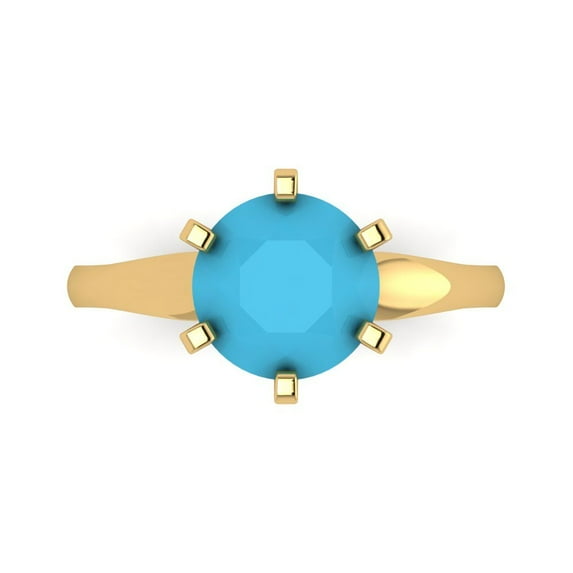 Clara Pucci 14K Yellow Gold Solid Gold Turquoise Solitaire Anniversary Ring for Women - 2.5 cttw Round Cut