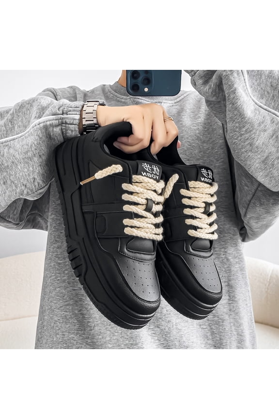 Fashion Casual Men'S Low-Top Thick-Soled Trendy Platform Shoes | Upper, Rubber Sole, Slip-On Closure, Solid Color