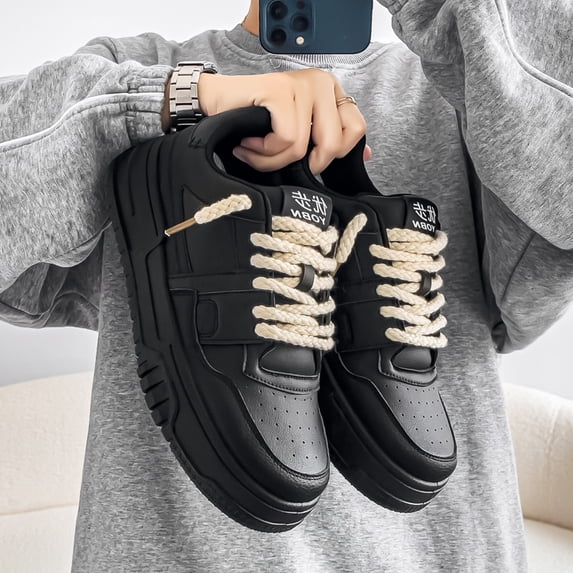 Fashion Casual Men'S Low-Top Thick-Soled Trendy Platform Shoes | Upper, Rubber Sole, Slip-On Closure, Solid Color
