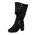 thumbnail image 1 of Fashion Casual Mid-Tube Velvet Buckle Thick-Heeled Boots for Women, Trendy Fall Winter Footwear, Stylish and Versatile for Everyday Wear Black,38, 1 of 9