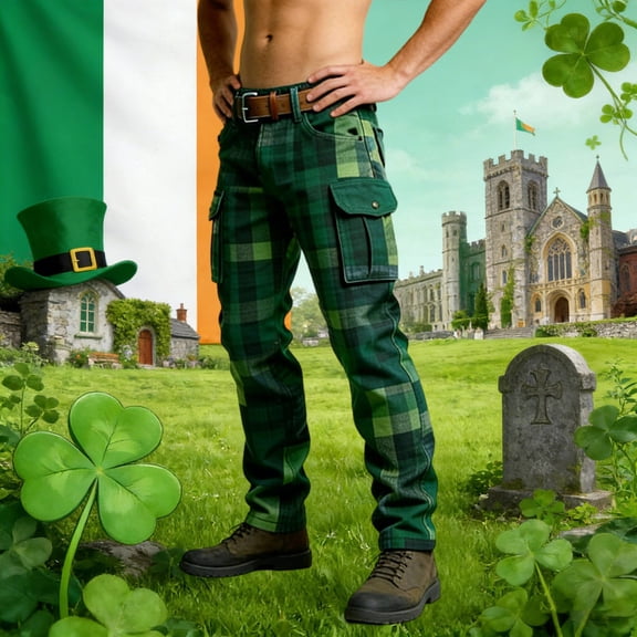 Fashion Casual Pants With Saint Patrick's Day Print Relaxed Fit Comfortable Trousers For Daily Wear And Holiday Celebration Dark Green S
