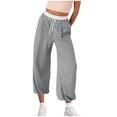 thumbnail image 1 of Fashion Casual Pants for Womens Elastic Waist Plus Size Solid Color Fashionable And Comfortable High Waisted Workwear Pants With 8 Pockets For Casual Wear, 1 of 6