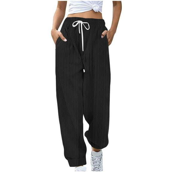 Fashion Casual Pants for Womens Elastic Waist Plus Size Solid Color Sleeping Pants With Loose Waistband And Elastic Waist Pocket For Comfortable Foot Binding And Casual Pants