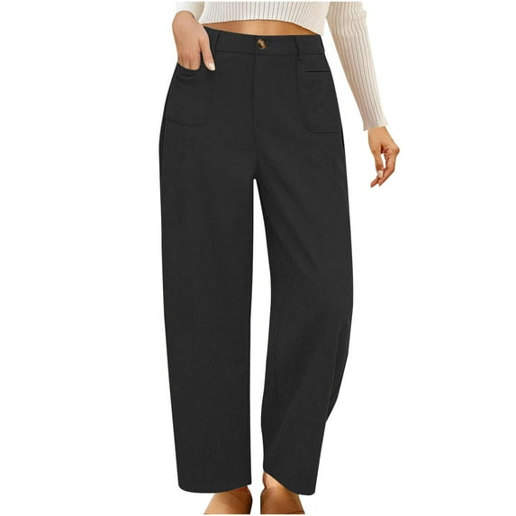 Fashion Casual Pants for Womens High Waist Plus Size Solid Color Pocket High Waist Straight Leg Pants Casual Pants Corduroy High Waist Slightly Flared Wide Leg Casual Pant Save to 65% off!