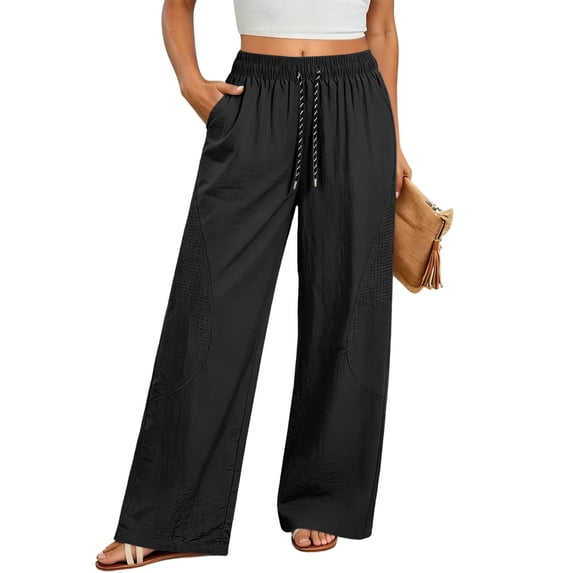 Fashion Casual Pants for Women Plus Size Summer Casual Solid Color Sports Fitness Drawstring Double Pocket Straight Pants