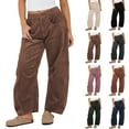 thumbnail image 1 of Fashion Casual Pants for Womens High Waist Plus Size Solid Color High-waisted Pocket Casual Pants Corduroy Loose Straight Leg Pants Save to 65% off!, 1 of 9