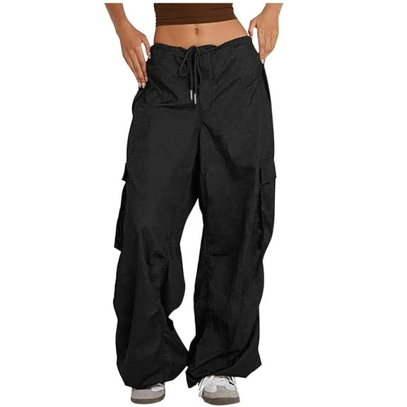 Fashion Casual Pants for Womens High Waist Plus Size Solid Color Loose Pockets Low Waist Drawstring Cargo Pants Save to 65% off!