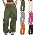 thumbnail image 1 of Fashion Casual Pants for Womens High Waist Plus Size Solid Color Loose Pockets Low Waist Drawstring Cargo Pants Save to 65% off!, 1 of 7