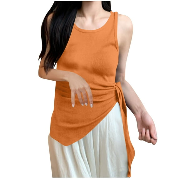 Fashion Casual Tank Top Crew Neck Singlets Side Tie-Up Camisole Solid Color Blouse Sleeveless Tanks Summer Hiking Travel Tee Shirts Comfort Daily Wear