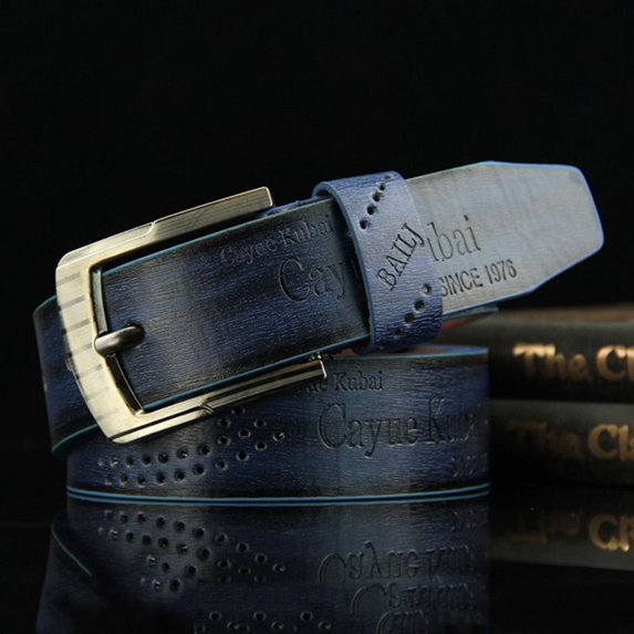 Fashion Casual Vintage Men's Belt Pin Buckle Waistband Leather Belt Pants Bands Business Belts BLUE