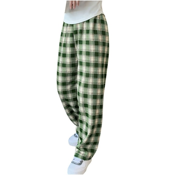 Fashion Casual Women Plaid Printed Ladies Leggings High Waist Keep Warm Long Pants Khaki Pants for Women S-90 Green One Size