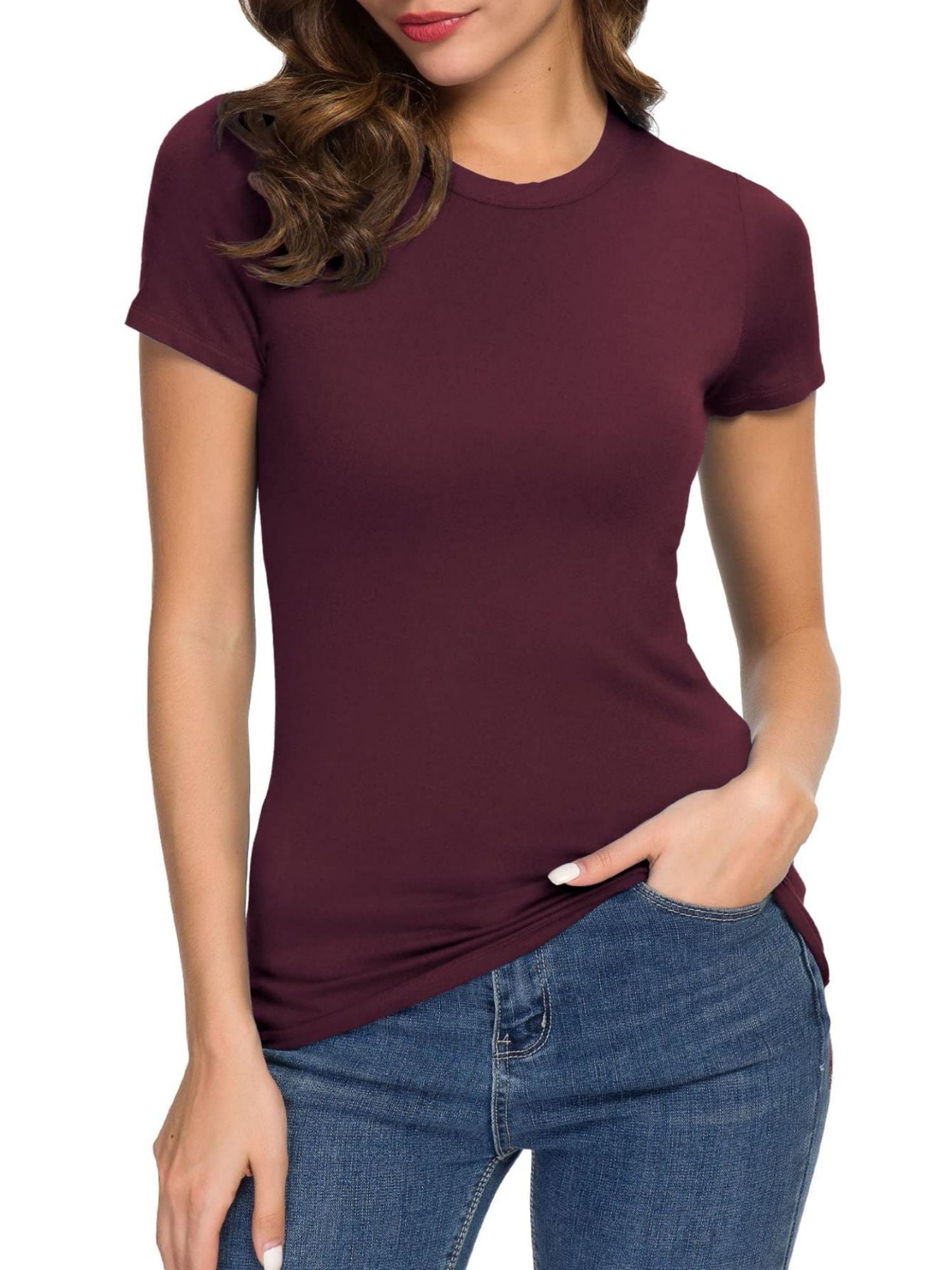Fashion Casual Women's Crew neck Short Sleeve T-Shirt Basic Tee Tops ...