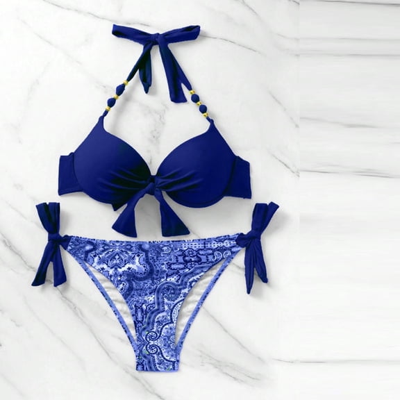 Fashion Casual Women's Split Swimsuit Soft Tie High Waist Crystal Soft Three Piece Beach Bikini