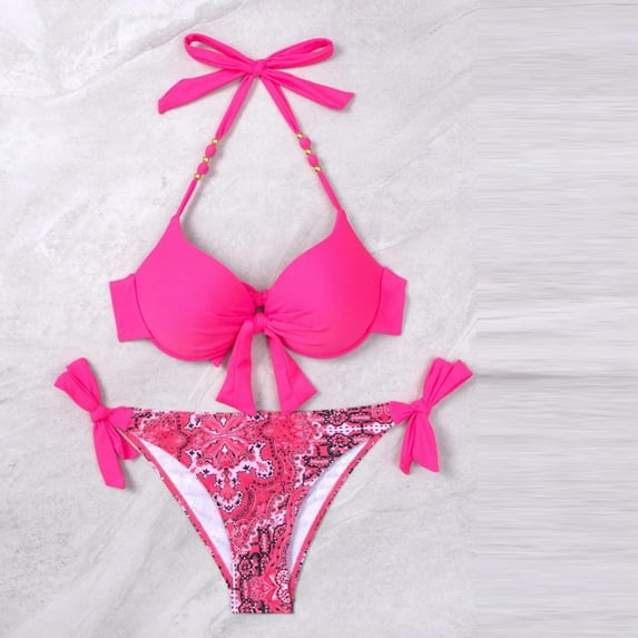 Fashion Casual Women's Split Swimsuit Soft Tie High Waist Crystal Soft Three Piece Beach Bikini