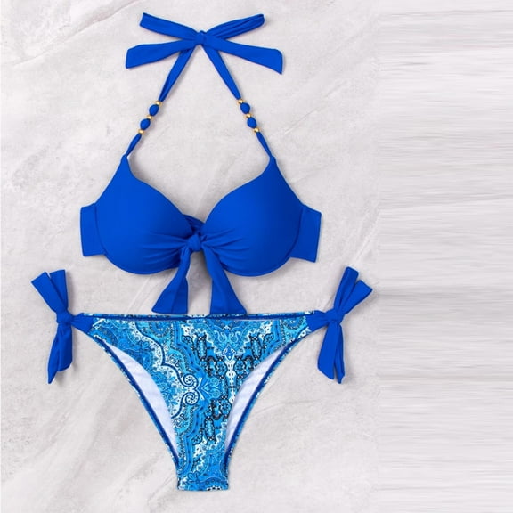 Fashion Casual Women's Split Swimsuit Soft Tie High Waist Crystal Soft Three Piece Beach Bikini