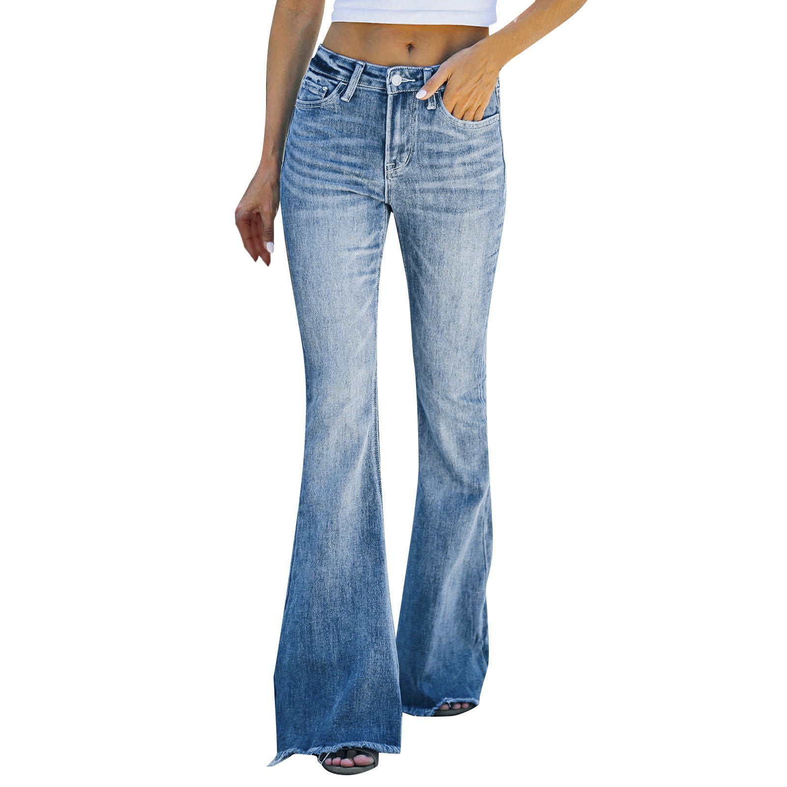 Fashion Casual Womens Flare Jeans High Waisted Slim Fit Micro Flare Pants Trendy Bell Bottom Jeans for Women Stretchy Bootcut Denim Trousers