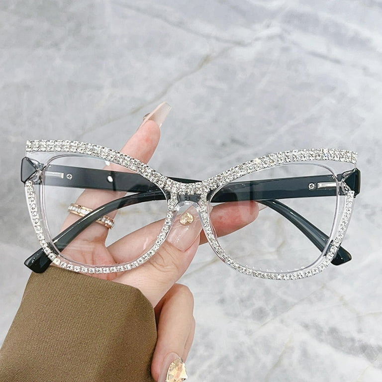 Fashion Cat Eye Glasses With Rhinestones Vintage Trendy Brand Design Anti Blue Light Glasses Women Decoration Computer Eyewear