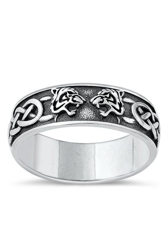 Fashion Celtic Tiger Ring .925 Oxidized Sterling Silver Band Jewelry Female Male Unisex Size 9