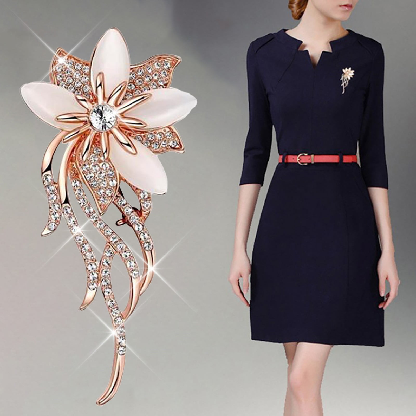 Fashion Chain Brooch Decoration Brooch Women Dress Feathers Rhinestone