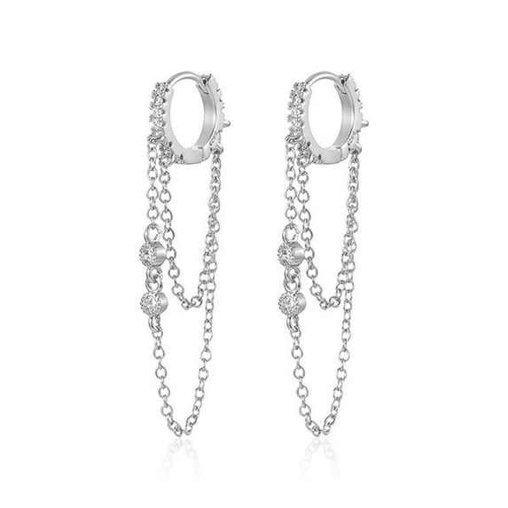 Fashion Chain Dangle Hoop Earrings for Women Cubic Zirconia Tassel Drop Earring Huggie Hoops