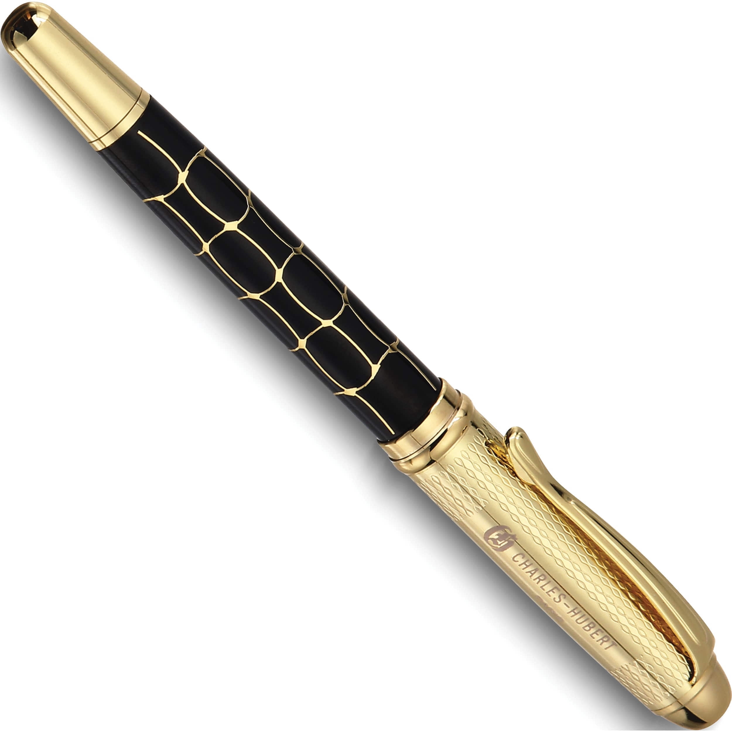 Fashion Charles-Hubert Black Croco Gold-Tone Enameled Rollerball Pen Made In China gm13662