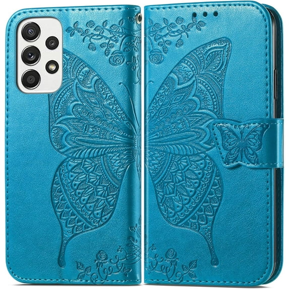 Fashion Charming Butterfly Pattern PU+TPU Phone case with Wallet Card Holder for Samsung Galaxy Note 20 10 9 8 Ultra Pro Lite Cover Skin-Friendly Shockproof Bumper(Blue,Note 10 Lite)