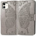 thumbnail image 1 of Fashion Charming Butterfly Pattern PU+TPU Phone case with Wallet Card Holder for iPhone 14 13 12 11 8 7 6 S X XS XR Plus Pro Max Mini SE Cover Skin-Friendly Shockproof Bumper(Light Grey,11), 1 of 8