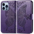 thumbnail image 1 of Fashion Charming Butterfly Pattern PU+TPU Phone case with Wallet Card Holder for iPhone 14 13 12 11 8 7 6 S X XS XR Plus Pro Max Mini SE Cover Skin-Friendly Shockproof Bumper(Purple,SE 2), 1 of 8