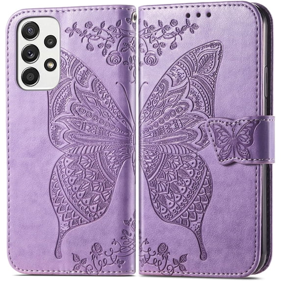Fashion Charming Butterfly pattern PU+TPU Phone case With Wallet Card Holder For Samsung Galaxy A23 A33 A53 A54 A72 A73 A82 A04 S E 4G 5G Cover Skin-friendly Shockproof Bumper(Light Purple,A53 5G)