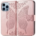 thumbnail image 1 of Fashion Charming Butterfly pattern PU+TPU Phone case With Wallet Card Holder For iPhone 14 13 12 11 8 7 6 S X XS XR Plus Pro Max Mini SE Cover Skin-friendly Shockproof Bumper(Rose Gold,14 Pro max), 1 of 7