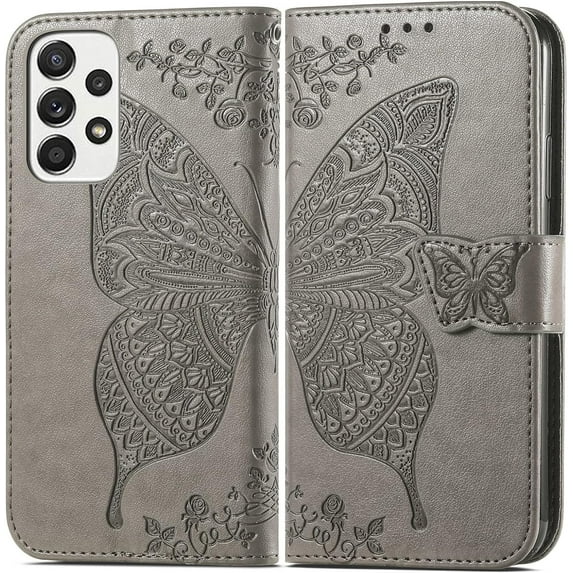Fashion Charming Butterfly pattern PU+TPU Phone case With Wallet Card Holder For Samsung Galaxy A11 A21 A31 A51 A71 A20 A30 A40 A50 S 4G 5G Cover Skin-friendly Shockproof Bumper(Light Grey,A71 4G)