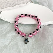 CUNXIN Fashion Charming Unisex Turkish Friendship Elastic Rope Evil Eye Bracelet Lucky Women Bracelet Metal Korean Style Hand Chain PINK