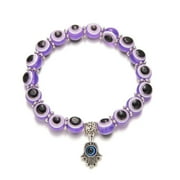 CUNXIN Fashion Charming Unisex Turkish Friendship Elastic Rope Evil Eye Bracelet Lucky Women Bracelet Metal Korean Style Hand Chain PURPLE