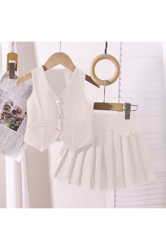 Fashion Children's Solid Color Sleeveless Short Suit Jacket Pleated Short Skirt Two-piece Set
