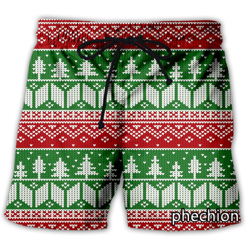Fashion Christmas Color Beach Shorts Elk Christmas Tree Women Men