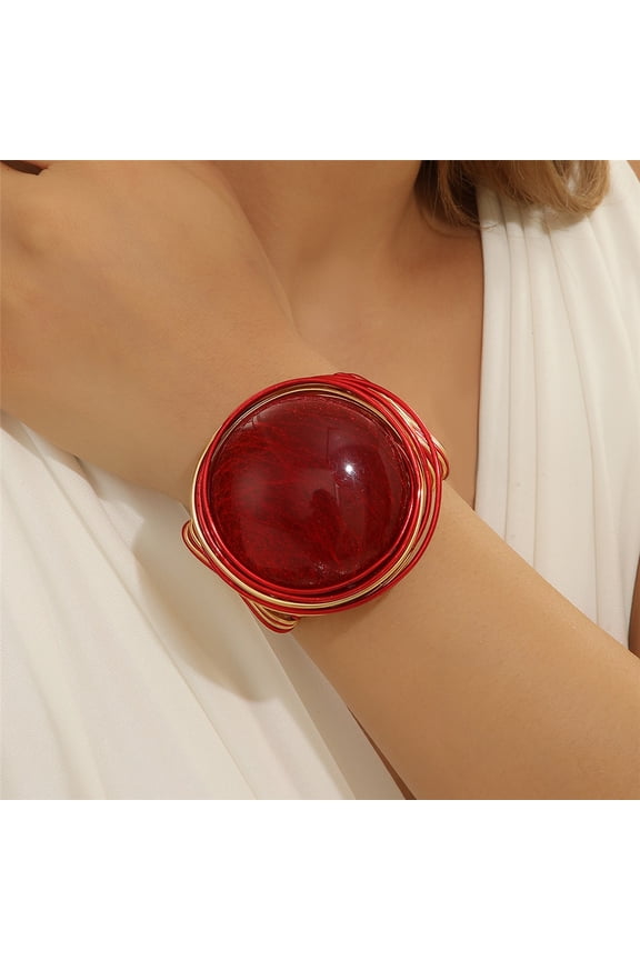 Fashion Chunky Big Round Resin Bead Bangle Costume Accessories For Women Colorful Gold Wire Wide Bangle Tribal Fashion Clothes Jewelry