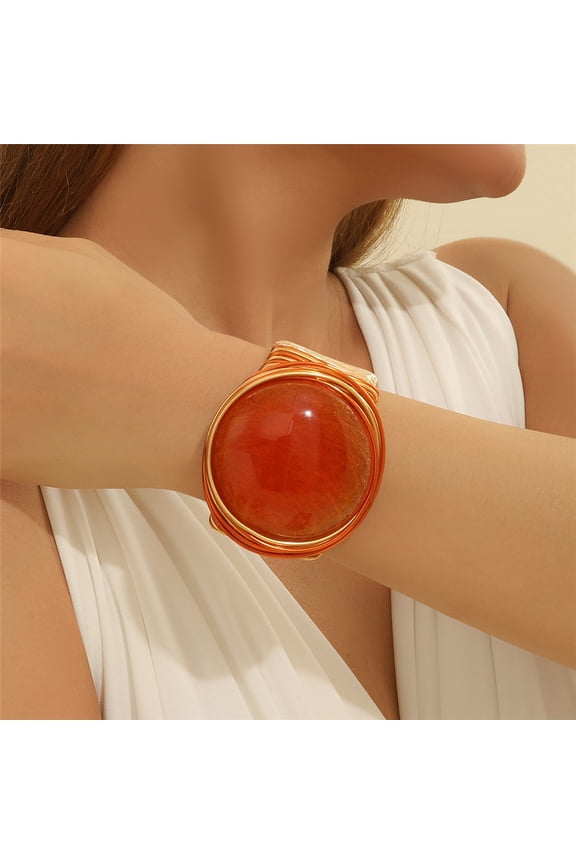Fashion Chunky Big Round Resin Bead Bangle Costume Accessories For Women Colorful Gold Wire Wide Bangle Tribal Fashion Clothes Jewelry