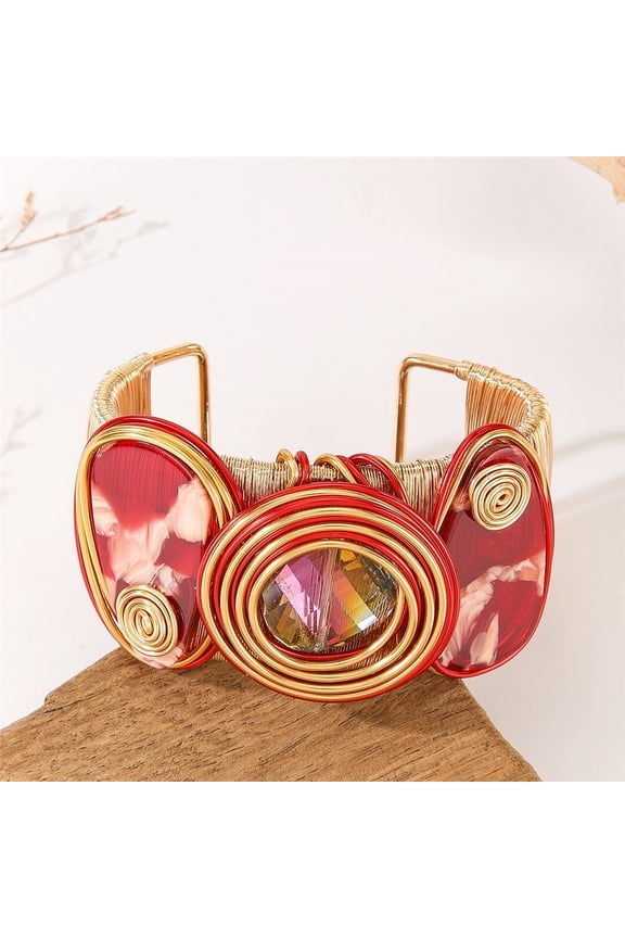 Fashion Chunky Crystal Bead Bangle Costume Accessories For Women Colorful Gold Wire Wide Bangle Tribal Fashion Clothes Jewelry