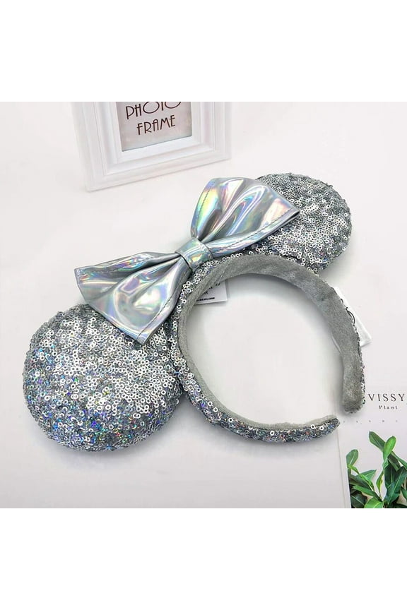 Fashion Cinderella Magic Mirror Limited Headband Silver Sequins Bow Minnie Ears Hair Bands New