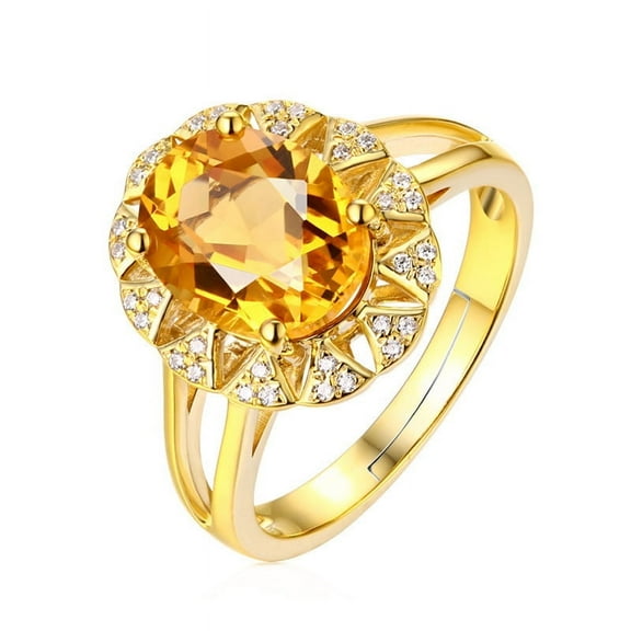 Fashion Citrine Gold Plated Gemstone Ring Yellow Diamond Ring Open Ring 925 Sterling Silver Oval Diamond Cut Cubic Zirconia Citrine Ring Wedding Engagement Ring  (golden color)