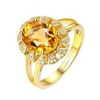 Fashion Citrine Gold Plated Gemstone Ring Yellow Diamond Ring Open Ring 925 Sterling Silver Oval Diamond Cut Cubic Zirconia Citrine Ring Wedding Engagement Ring (golden color)