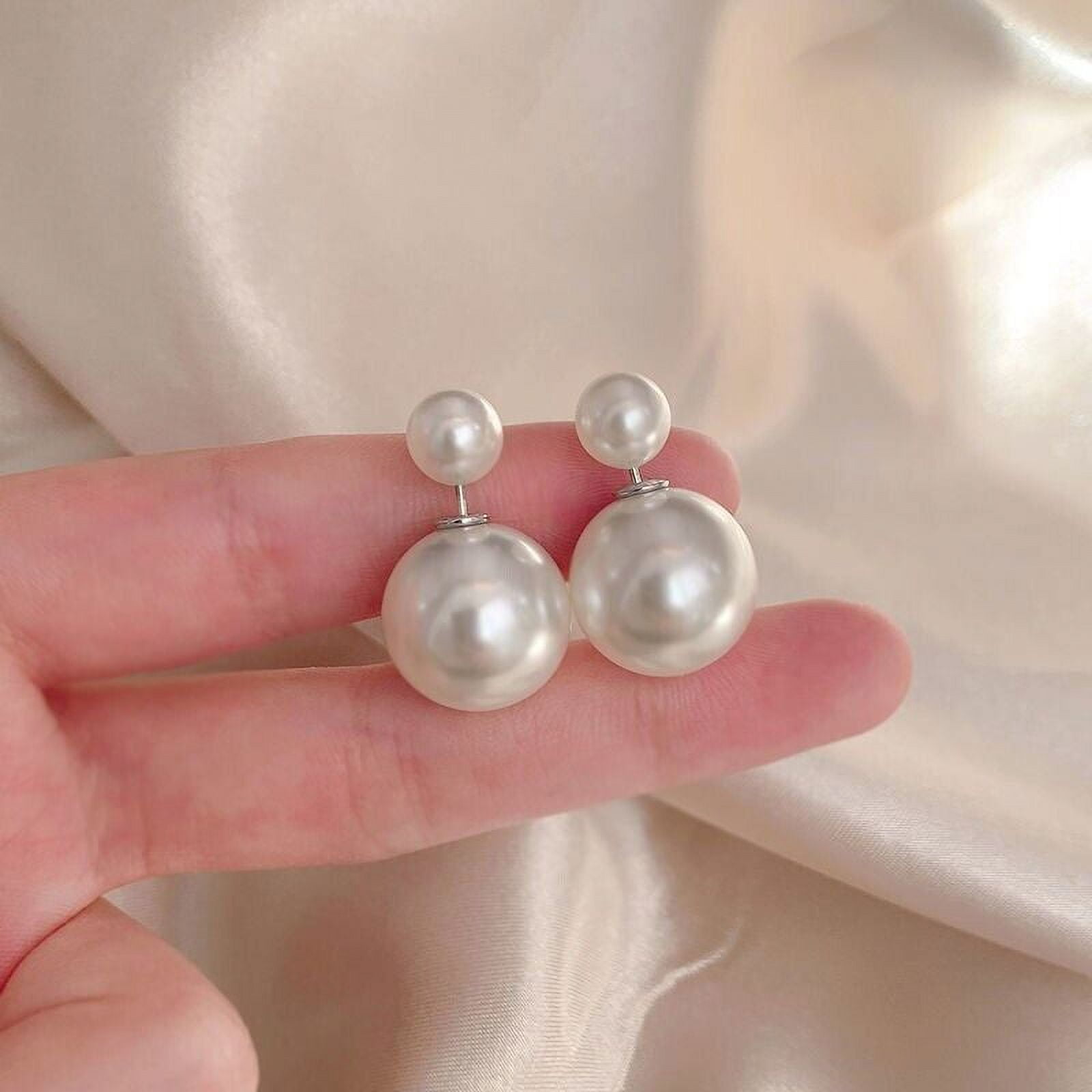 UN BRAND Fashion Classic 925 Sterling Silver Double Sided Pearl Stud Earrings