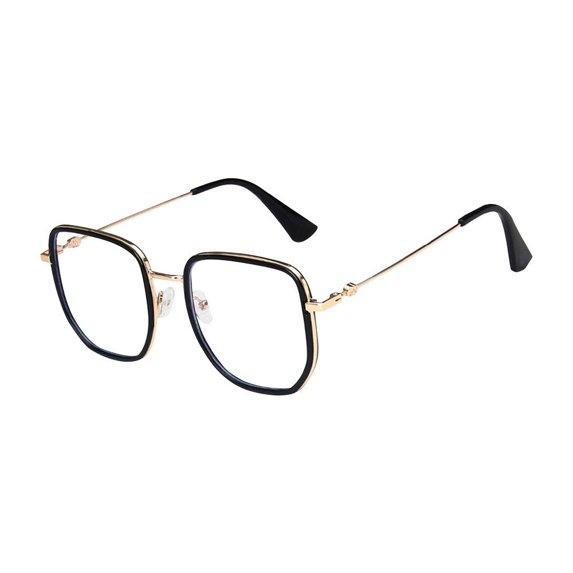 Fashion Classic Cute Office Anti-blue Light Glasses Spectacles Eyeglasses Square Frame Eyewear Computer Goggles GOLD&BLACK
