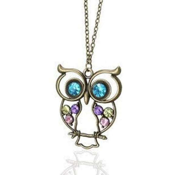 Fashion Classic Style Big Eyes Crystal Owl Design Sweater Chain Pendant Necklace