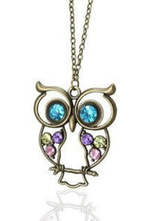 Fashion Classic Style Big Eyes Crystal Owl Design Sweater Chain Pendant Necklace