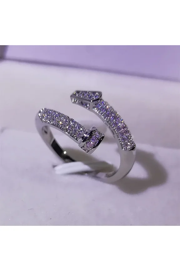 New Fashion Classic White Zircon Nail Opening Ring 925 Silver Engagement Wedding Party Jewelry