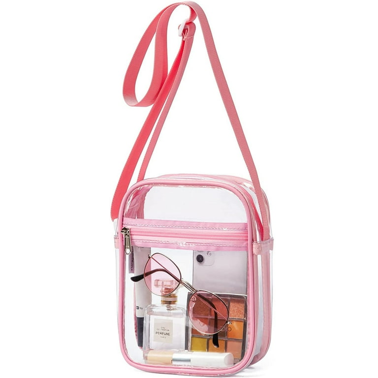 Fashion Clear Crossbody Bag Small PVC Clear Purse Clear Messenger Bag  Stadium Bags, Pink