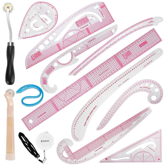 Fashion Clear Metric Sewing Ruler Set, French Curve Pattern Making Ruler Kit for Beginners Tailors Designers 13PCS