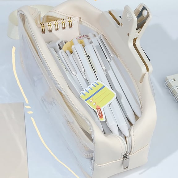 Fashion Clear PVC Zipper Pen Case Pencil Case Pouch, 2 Compartment Clear Pencil Case Pouch, Multi-purpose Large Capacity Stationery Bag for Students College Office, Clear Makeup Cosmetics Bag