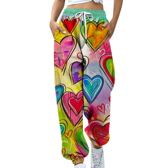 Fashion Clearance!Tejiojio Womens Sweatpants with Pockets Clearance Women's Petite Printing Pocket Elastic Waist Trousers Long Straight Pants